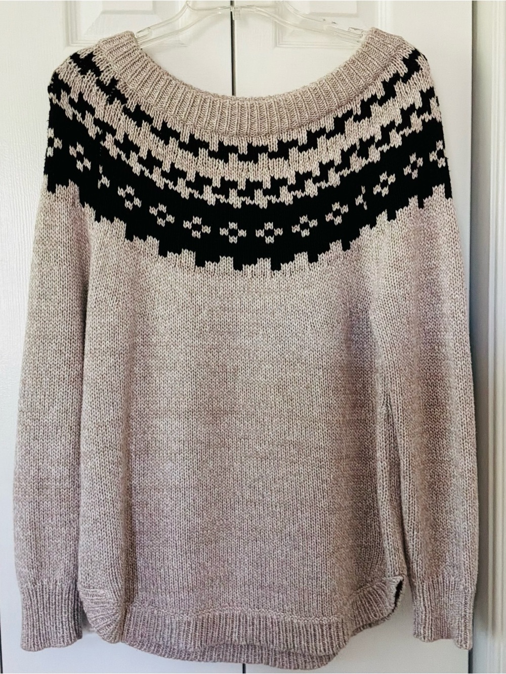 Market&Spruce (Stitch Fix) Taupe Fair Isle Scoop Neck Sweater Cotton Blend Sz M